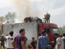 Пожар грузовика с хлопком по улице Р.Набиева 
